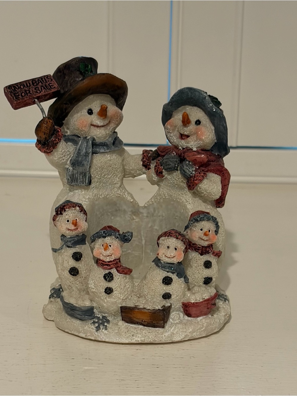 Home Interiors White Snowman Family Holiday Decor Figurine Candle Holder